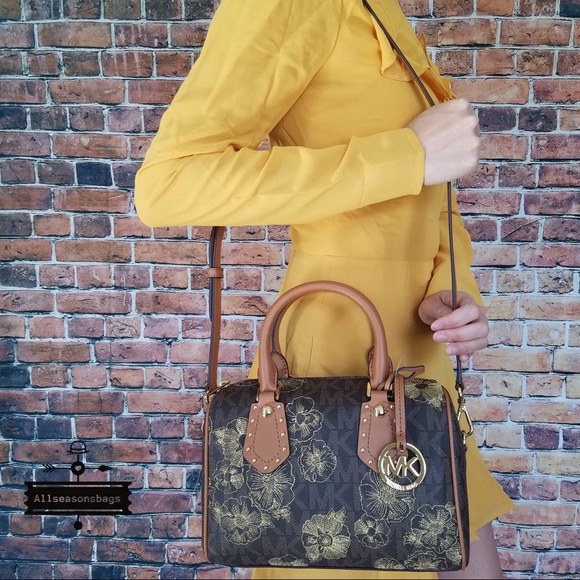 Michael Kors aria Small Satchel Brown Acorn floral - Picture 8 of 8